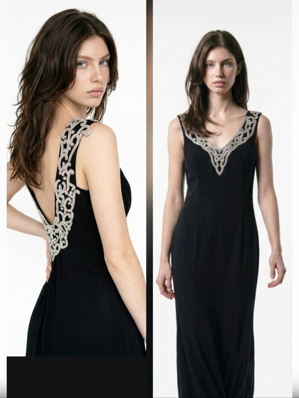 Elegant Black Evening Gown with Beaded V-Neck